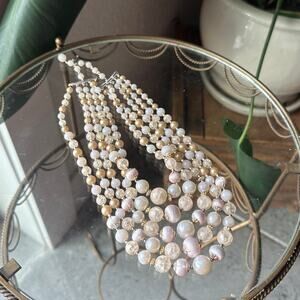 Vintage Multi-Strand Beaded Necklace – Soft Pearl & Champagne Tones 1950 Vintage